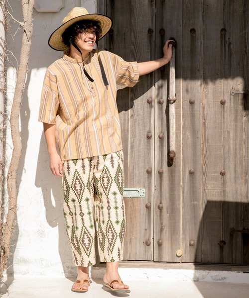 チャイハネ(チャイハネ)の「【チャイハネ】南インドの織り布 マルチストライプMEN'Sトップス(その他トップス・メンズ・ベージュ/レッド/ターコイズブルー・FREE)」の7枚目の写真