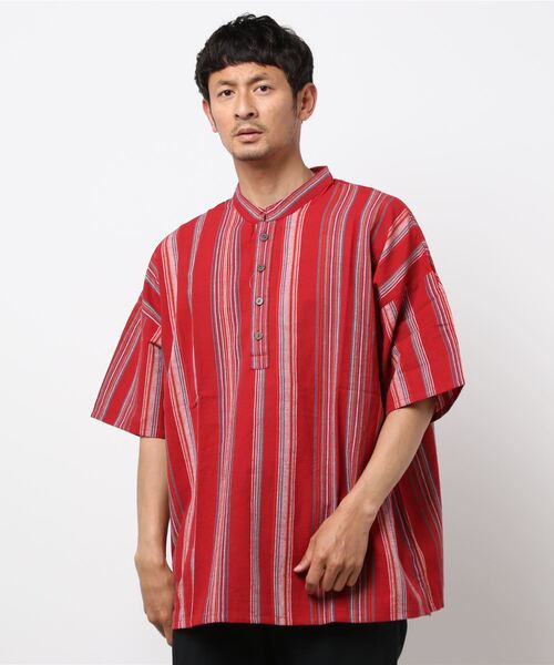 チャイハネ(チャイハネ)の「【チャイハネ】南インドの織り布 マルチストライプMEN'Sトップス(その他トップス・メンズ・ベージュ/レッド/ターコイズブルー・FREE)」の14枚目の写真