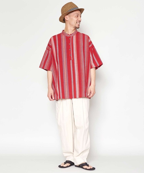 チャイハネ(チャイハネ)の「【チャイハネ】南インドの織り布 マルチストライプMEN'Sトップス(その他トップス・メンズ・ベージュ/レッド/ターコイズブルー・FREE)」の17枚目の写真