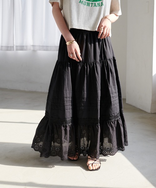 DISCOAT（ディスコート）の「生地刺繍レーススカート（スカート・レディース・オフホワイト/ブラック・FREE）」の16枚目の写真