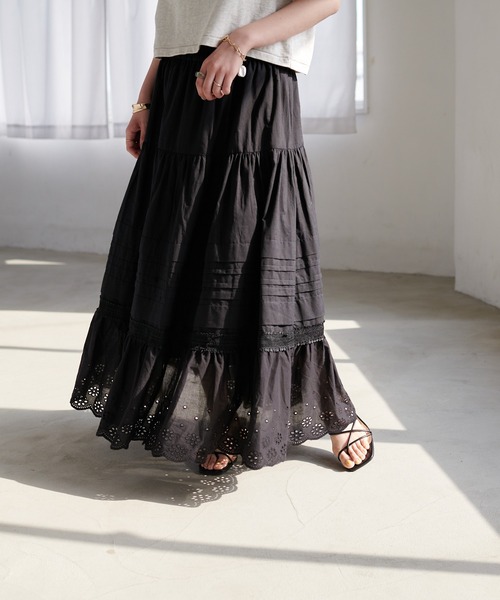 DISCOAT（ディスコート）の「生地刺繍レーススカート（スカート・レディース・オフホワイト/ブラック・FREE）」の18枚目の写真