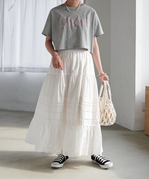 DISCOAT（ディスコート）の「生地刺繍レーススカート（スカート・レディース・オフホワイト/ブラック・FREE）」の5枚目の写真