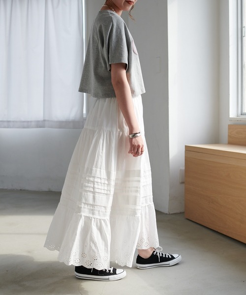 DISCOAT（ディスコート）の「生地刺繍レーススカート（スカート・レディース・オフホワイト/ブラック・FREE）」の7枚目の写真