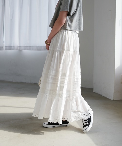 DISCOAT（ディスコート）の「生地刺繍レーススカート（スカート・レディース・オフホワイト/ブラック・FREE）」の9枚目の写真