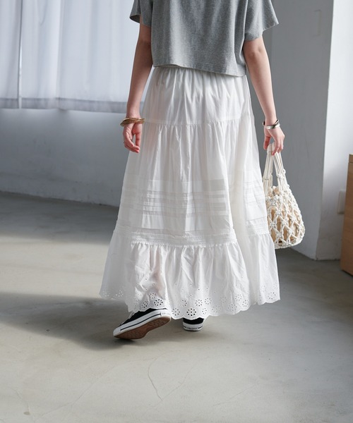 DISCOAT（ディスコート）の「生地刺繍レーススカート（スカート・レディース・オフホワイト/ブラック・FREE）」の10枚目の写真