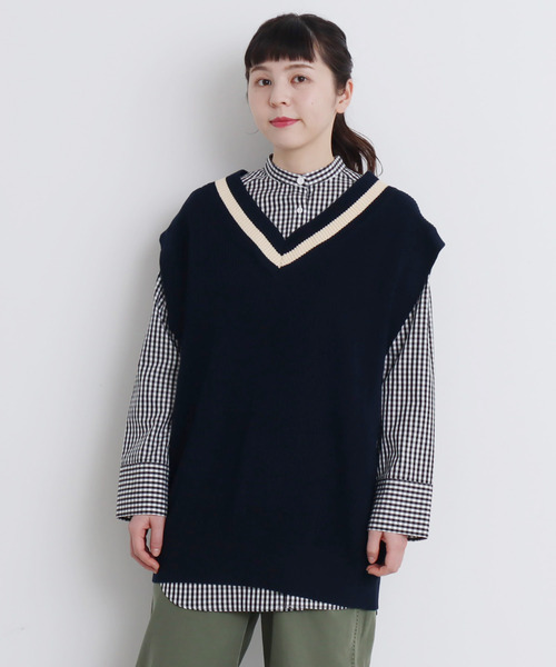 CHILD WOMAN（チャイルドウーマン）の「☆綿リリヤン　チルデンチュニックベスト（ニット/セーター・レディース・ネイビー系/アイボリー/ネイビー/ブラウン・FREE）」の4枚目の写真