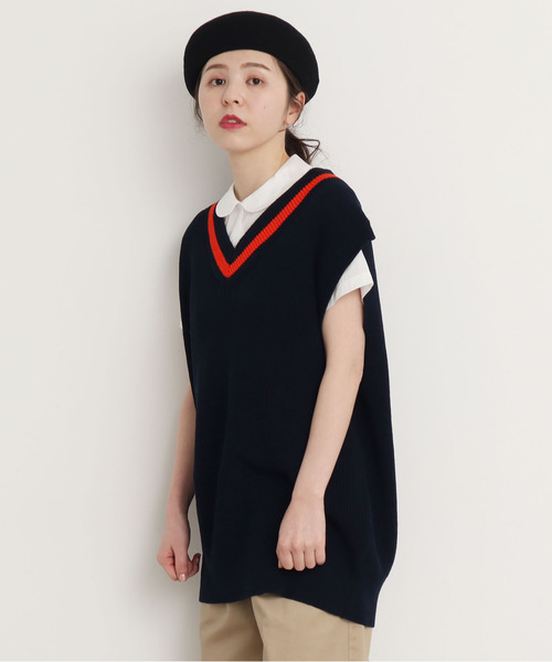 CHILD WOMAN（チャイルドウーマン）の「☆綿リリヤン　チルデンチュニックベスト（ニット/セーター・レディース・ネイビー系/アイボリー/ネイビー/ブラウン・FREE）」の3枚目の写真