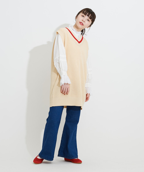 CHILD WOMAN（チャイルドウーマン）の「☆綿リリヤン　チルデンチュニックベスト（ニット/セーター・レディース・ネイビー系/アイボリー/ネイビー/ブラウン・FREE）」の13枚目の写真