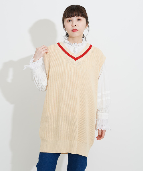 CHILD WOMAN（チャイルドウーマン）の「☆綿リリヤン　チルデンチュニックベスト（ニット/セーター・レディース・ネイビー系/アイボリー/ネイビー/ブラウン・FREE）」の8枚目の写真