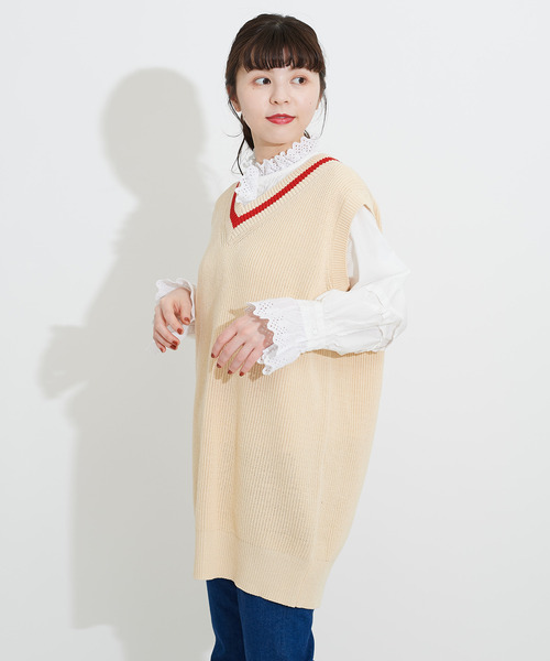 CHILD WOMAN（チャイルドウーマン）の「☆綿リリヤン　チルデンチュニックベスト（ニット/セーター・レディース・ネイビー系/アイボリー/ネイビー/ブラウン・FREE）」の9枚目の写真