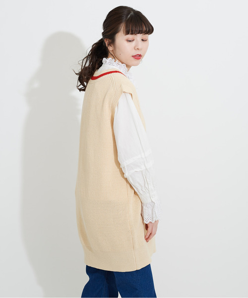 CHILD WOMAN（チャイルドウーマン）の「☆綿リリヤン　チルデンチュニックベスト（ニット/セーター・レディース・ネイビー系/アイボリー/ネイビー/ブラウン・FREE）」の10枚目の写真