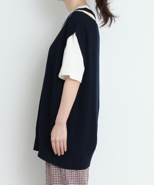 CHILD WOMAN（チャイルドウーマン）の「☆綿リリヤン　チルデンチュニックベスト（ニット/セーター・レディース・ネイビー系/アイボリー/ネイビー/ブラウン・FREE）」の16枚目の写真