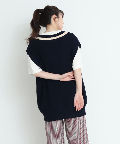 CHILD WOMAN（チャイルドウーマン）の「☆綿リリヤン　チルデンチュニックベスト（ニット/セーター・レディース・ネイビー系/アイボリー/ネイビー/ブラウン・FREE）」の6枚目の写真