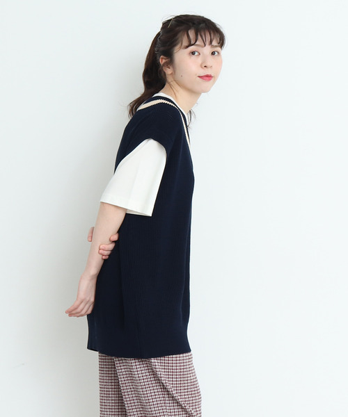 CHILD WOMAN（チャイルドウーマン）の「☆綿リリヤン　チルデンチュニックベスト（ニット/セーター・レディース・ネイビー系/アイボリー/ネイビー/ブラウン・FREE）」の7枚目の写真