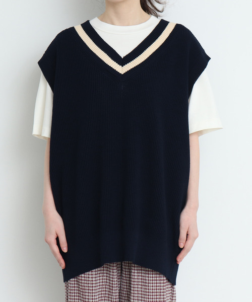 CHILD WOMAN（チャイルドウーマン）の「☆綿リリヤン　チルデンチュニックベスト（ニット/セーター・レディース・ネイビー系/アイボリー/ネイビー/ブラウン・FREE）」の15枚目の写真