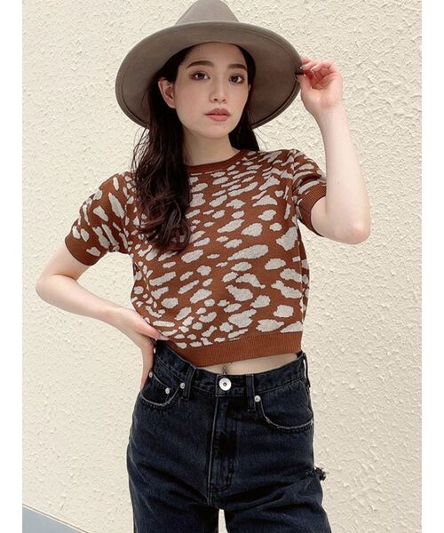 GYDA(ジェイダ)の「レオパードハーフスリーブニット TOPS(ニット/セーター・レディース・チャコールグレー/ブラウン/アイボリー・FREE)」の18枚目の写真