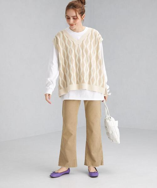 green label relaxing(グリーンレーベルリラクシング)の「ジャカード Vネック ベスト(ベスト・レディース・ナチュラル/オリーブ・FREE)」の10枚目の写真