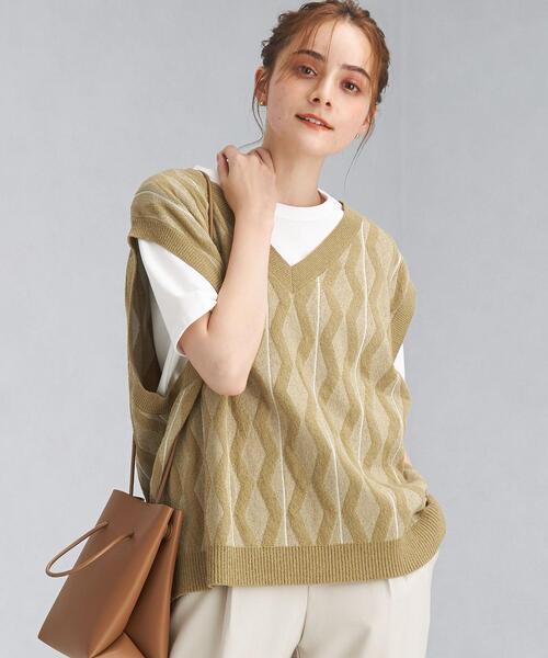 green label relaxing(グリーンレーベルリラクシング)の「ジャカード Vネック ベスト(ベスト・レディース・ナチュラル/オリーブ・FREE)」の13枚目の写真