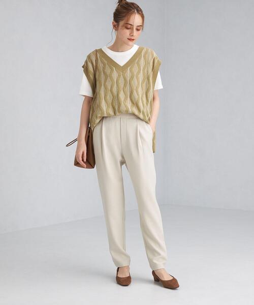 green label relaxing(グリーンレーベルリラクシング)の「ジャカード Vネック ベスト(ベスト・レディース・ナチュラル/オリーブ・FREE)」の15枚目の写真