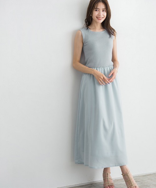 ノースリーブニットドッキングワンピース