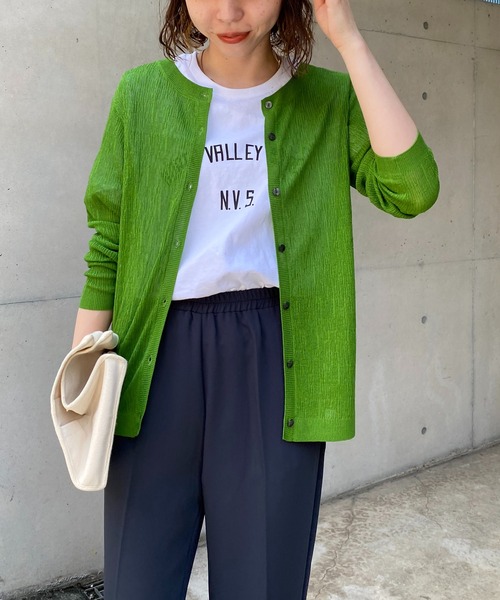 CAPRICIEUX LE'MAGE（カプリシューレマージュ）の「2WAY柄編みリブカーディガン（カーディガン/ボレロ・レディース・チャコールグレー/ピンク/グリーン・FREE）」の3枚目の写真