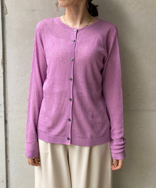 CAPRICIEUX LE'MAGE（カプリシューレマージュ）の「2WAY柄編みリブカーディガン（カーディガン/ボレロ・レディース・チャコールグレー/ピンク/グリーン・FREE）」の7枚目の写真