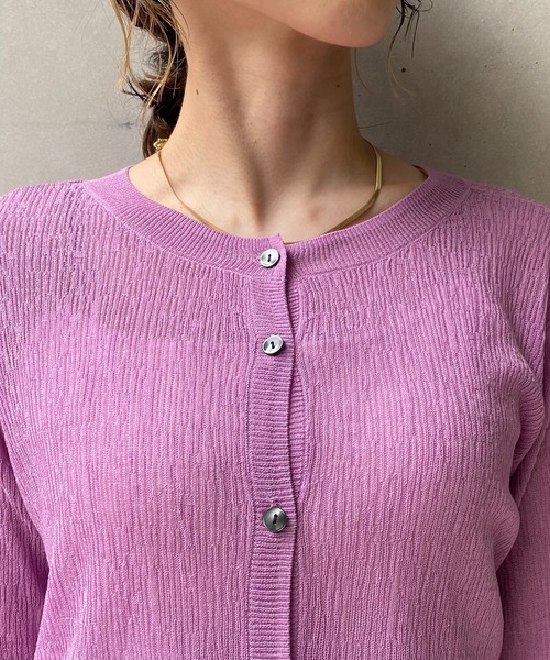 CAPRICIEUX LE'MAGE（カプリシューレマージュ）の「2WAY柄編みリブカーディガン（カーディガン/ボレロ・レディース・チャコールグレー/ピンク/グリーン・FREE）」の10枚目の写真