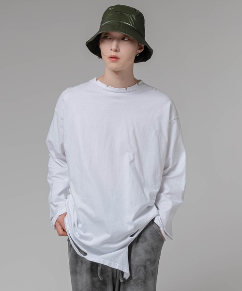 FOLLOWIN(フォロウィン)の「【UNISEX】グランジラウンドカッティングロングTシャツ(Tシャツ/カットソー・メンズ・ブラック/ブラウン/アイボリー・FREE)」の8枚目の写真
