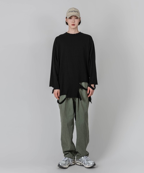 FOLLOWIN(フォロウィン)の「【UNISEX】グランジラウンドカッティングロングTシャツ(Tシャツ/カットソー・メンズ・ブラック/ブラウン/アイボリー・FREE)」の10枚目の写真