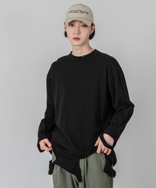 FOLLOWIN(フォロウィン)の「【UNISEX】グランジラウンドカッティングロングTシャツ(Tシャツ/カットソー・メンズ・ブラック/ブラウン/アイボリー・FREE)」の7枚目の写真