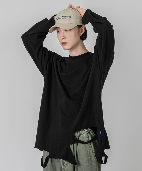 FOLLOWIN(フォロウィン)の「【UNISEX】グランジラウンドカッティングロングTシャツ(Tシャツ/カットソー・メンズ・ブラック/ブラウン/アイボリー・FREE)」の19枚目の写真