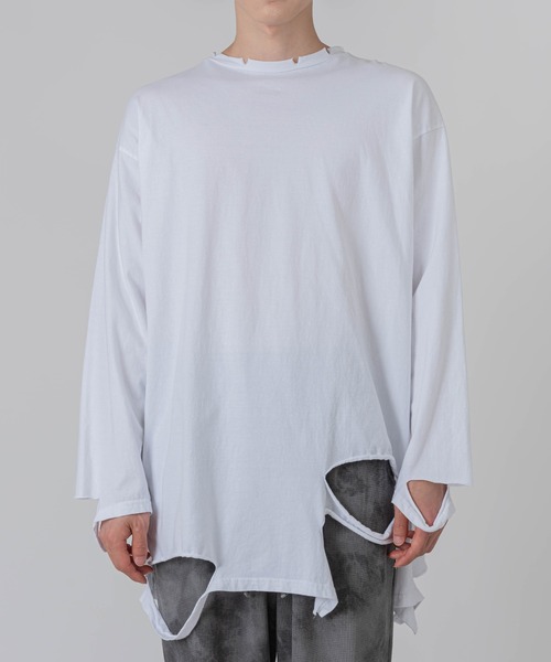 FOLLOWIN(フォロウィン)の「【UNISEX】グランジラウンドカッティングロングTシャツ(Tシャツ/カットソー・メンズ・ブラック/ブラウン/アイボリー・FREE)」の11枚目の写真