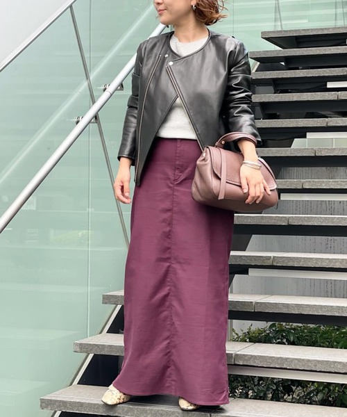 RIVE DROITE(リヴドロワ)の「美シルエットライダースJK/ノーカラーライダースジャケット(ライダースジャケット・レディース・ブラック/グレー系その他・FREE)」の6枚目の写真