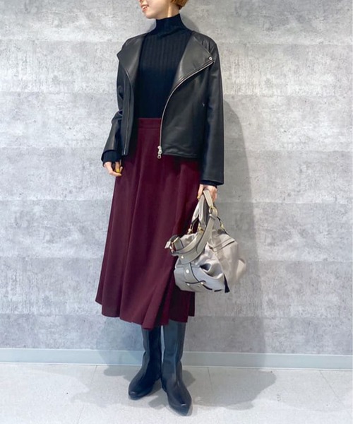 RIVE DROITE(リヴドロワ)の「美シルエットライダースJK/ノーカラーライダースジャケット(ライダースジャケット・レディース・ブラック/グレー系その他・FREE)」の3枚目の写真