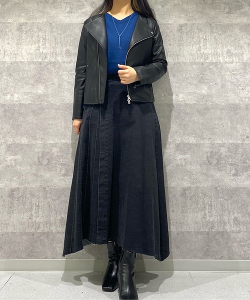 RIVE DROITE(リヴドロワ)の「美シルエットライダースJK/ノーカラーライダースジャケット(ライダースジャケット・レディース・ブラック/グレー系その他・FREE)」の5枚目の写真