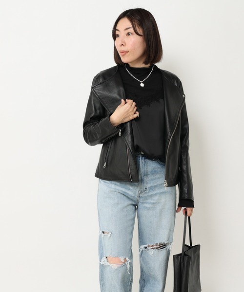 RIVE DROITE(リヴドロワ)の「美シルエットライダースJK/ノーカラーライダースジャケット(ライダースジャケット・レディース・ブラック/グレー系その他・FREE)」の11枚目の写真