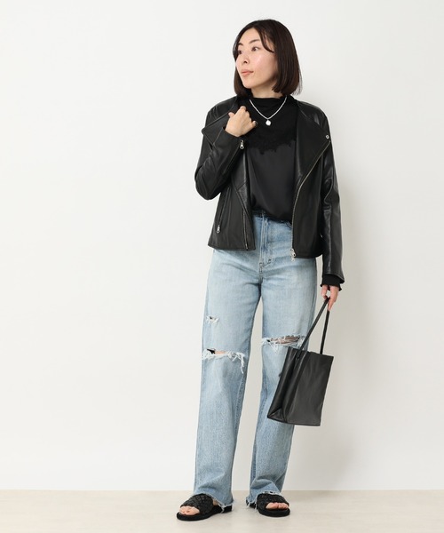 RIVE DROITE(リヴドロワ)の「美シルエットライダースJK/ノーカラーライダースジャケット(ライダースジャケット・レディース・ブラック/グレー系その他・FREE)」の12枚目の写真