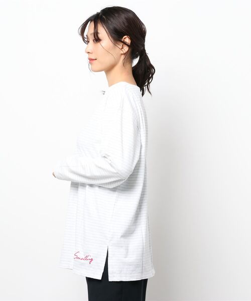 SOMETHING（サムシング）の「SOMEHTING/サムシング COREボーダーロングTシャツ（Tシャツ/カットソー・レディース・ホワイト・FREE）」の2枚目の写真