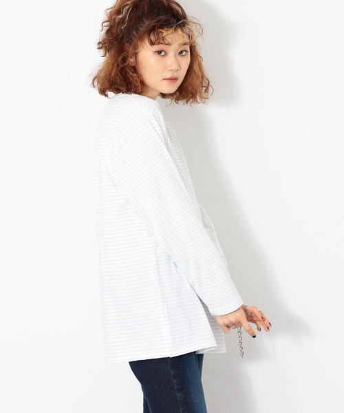 SOMETHING（サムシング）の「SOMEHTING/サムシング COREボーダーロングTシャツ（Tシャツ/カットソー・レディース・ホワイト・FREE）」の4枚目の写真