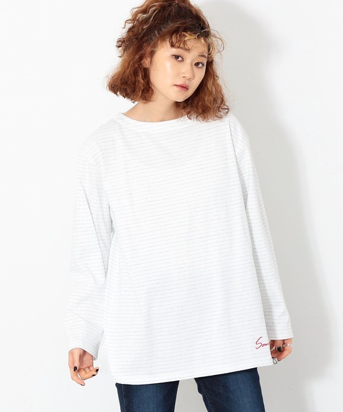 SOMETHING（サムシング）の「SOMEHTING/サムシング COREボーダーロングTシャツ（Tシャツ/カットソー・レディース・ホワイト・FREE）」の5枚目の写真