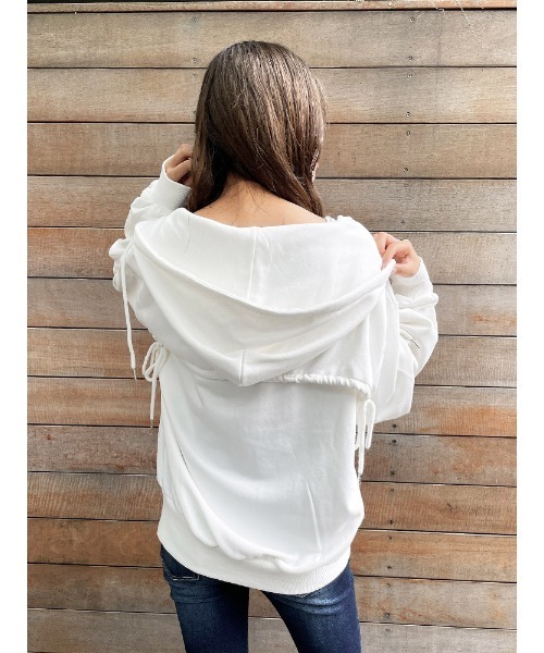 ENVYM（アンビー）の「ドロストギャザーＰＫ（パーカー・レディース・ブラック/ホワイト・FREE）」の6枚目の写真