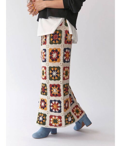 Ungrid（アングリッド）の「かぎ針ニットスカート（スカート・レディース・ブラック/アイボリー・FREE）」の2枚目の写真