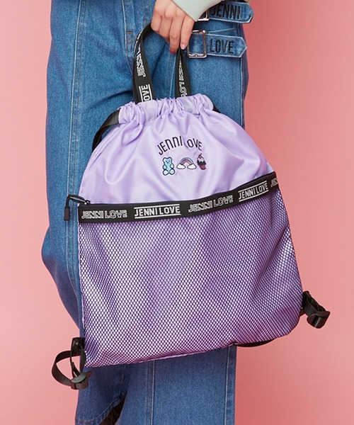 JENNI love（ジェニィラブ）の「モチーフ刺しゅうナップサック（バックパック/リュック・キッズ・ラベンダー/ブラック/ミント・F）」の3枚目の写真