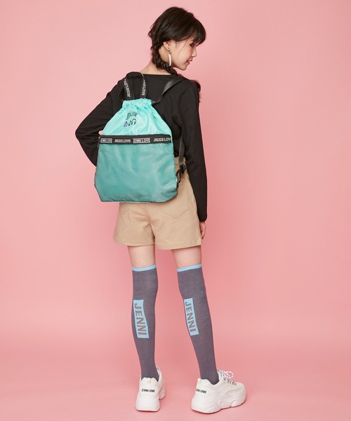 JENNI love（ジェニィラブ）の「モチーフ刺しゅうナップサック（バックパック/リュック・キッズ・ラベンダー/ブラック/ミント・F）」の5枚目の写真