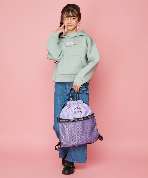 JENNI love（ジェニィラブ）の「モチーフ刺しゅうナップサック（バックパック/リュック・キッズ・ラベンダー/ブラック/ミント・F）」の6枚目の写真
