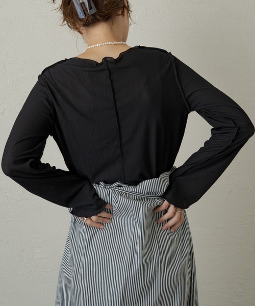 Kastane(カスタネ)の「メッシュ編み楊柳プルオーバー(Tシャツ/カットソー・レディース・ブラック/オフホワイト/ホワイト系その他・FREE)」の3枚目の写真