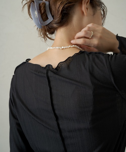 Kastane(カスタネ)の「メッシュ編み楊柳プルオーバー(Tシャツ/カットソー・レディース・ブラック/オフホワイト/ホワイト系その他・FREE)」の8枚目の写真