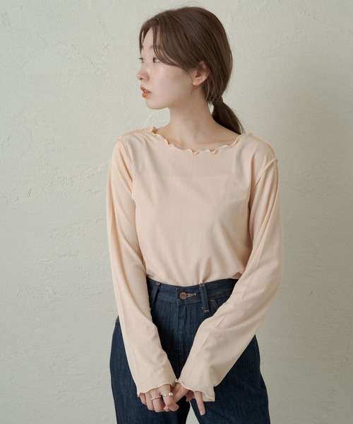 Kastane(カスタネ)の「メッシュ編み楊柳プルオーバー(Tシャツ/カットソー・レディース・ブラック/オフホワイト/ホワイト系その他・FREE)」の13枚目の写真