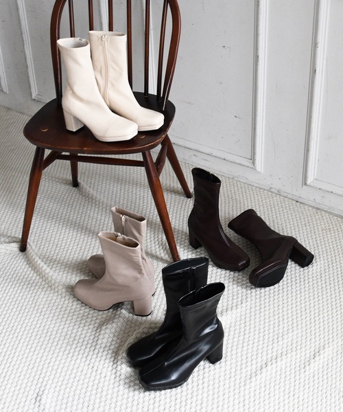 NOFALL（ノーフォール）の「ストームチャンキーヒールストレッチミドルブーツ（ブーツ・レディース・アイボリー/ブラック/ダークブラウン/グレイッシュベージュ・SS/S/M/L/LL/3L）」の8枚目の写真