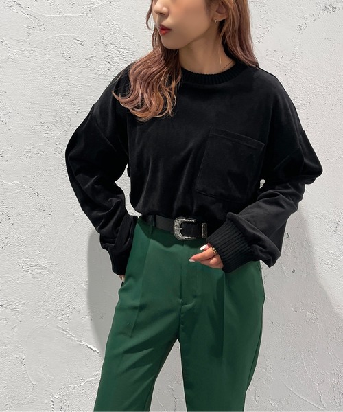 apres jour mignon(アプレジュールミニョン)の「ベロアポケット付きトップス【ZOZOTOWN限定アイテム】(Tシャツ/カットソー・レディース・パープル/ダークグリーン/ブラック・フリー/X-LARGE)」の5枚目の写真